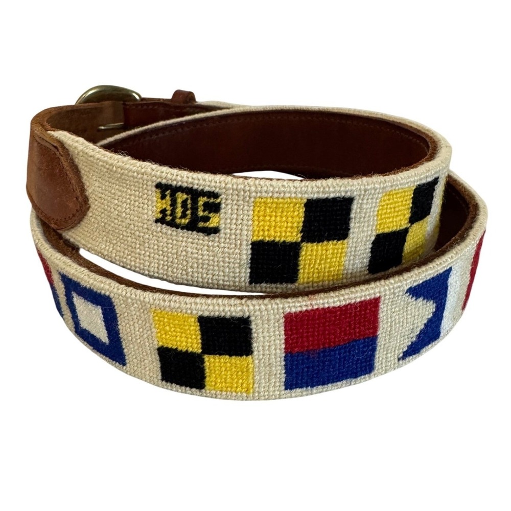 Nautical Maritime Signals Embroidered Leather Belt
